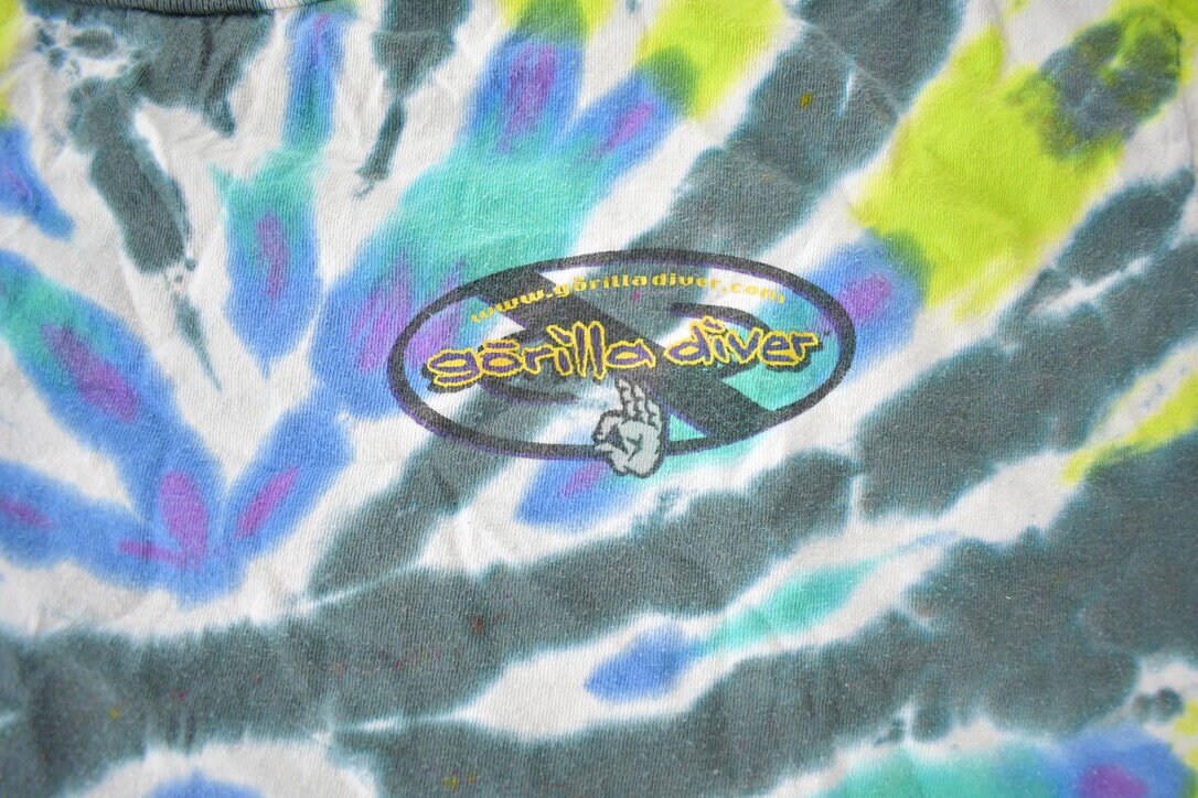 Vintage 1990s Gorilla Diver Tye Dye T-Shirt Made In USA