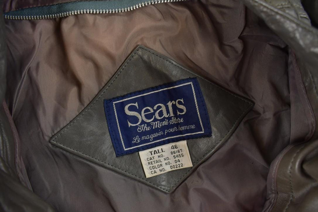 Vintage 1980s Sears Grey Leather Café Racer Jacket