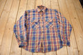Vintage 1980s Distressed Plaid Button Up Flannel Shirt