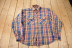 Vintage 1980s Distressed Plaid Button Up Flannel Shirt