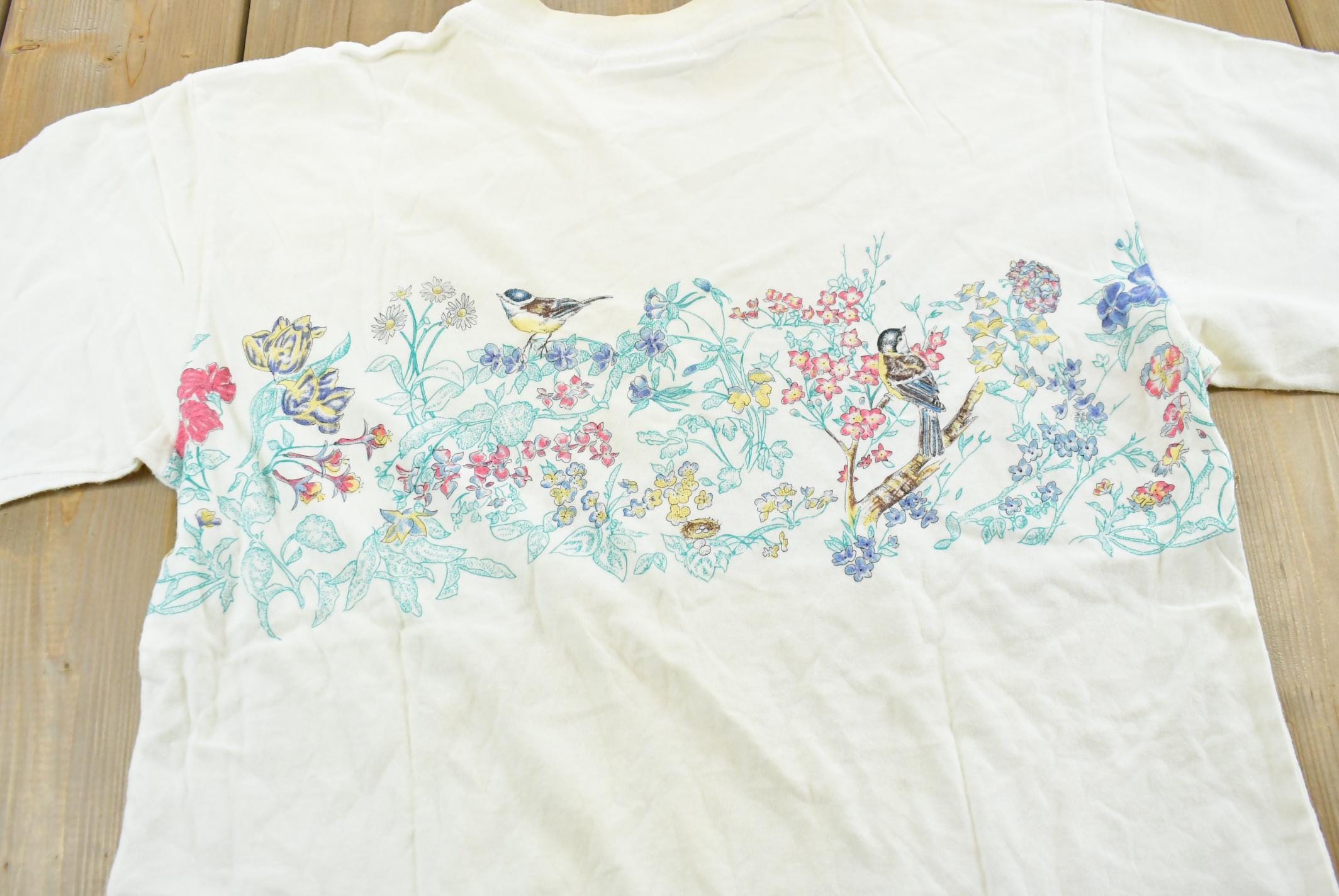 Vintage 1990s Northern Reflections Flowers Birds Graphic T-Shirt Mens L / Streetwear / Retro / Single Stitch / 90s Graphic Tee / Nature
