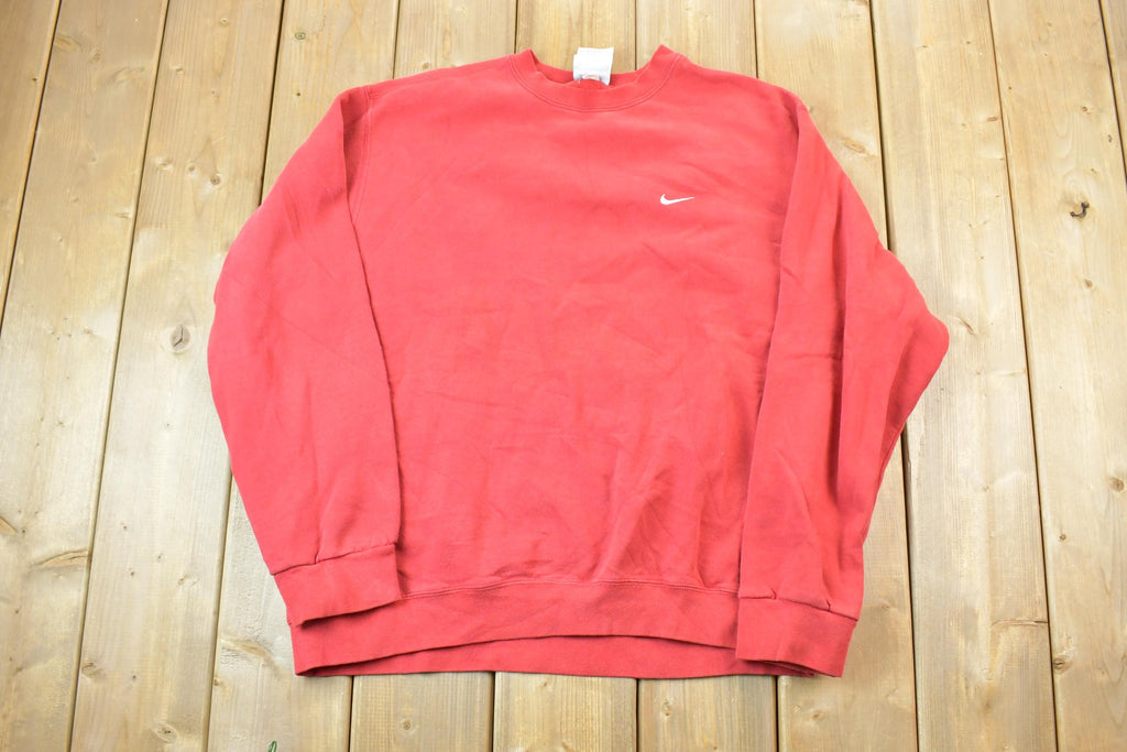 Vintage 1990s Red Nike Embroidered Mini Swoosh Crewneck Sweatshirt