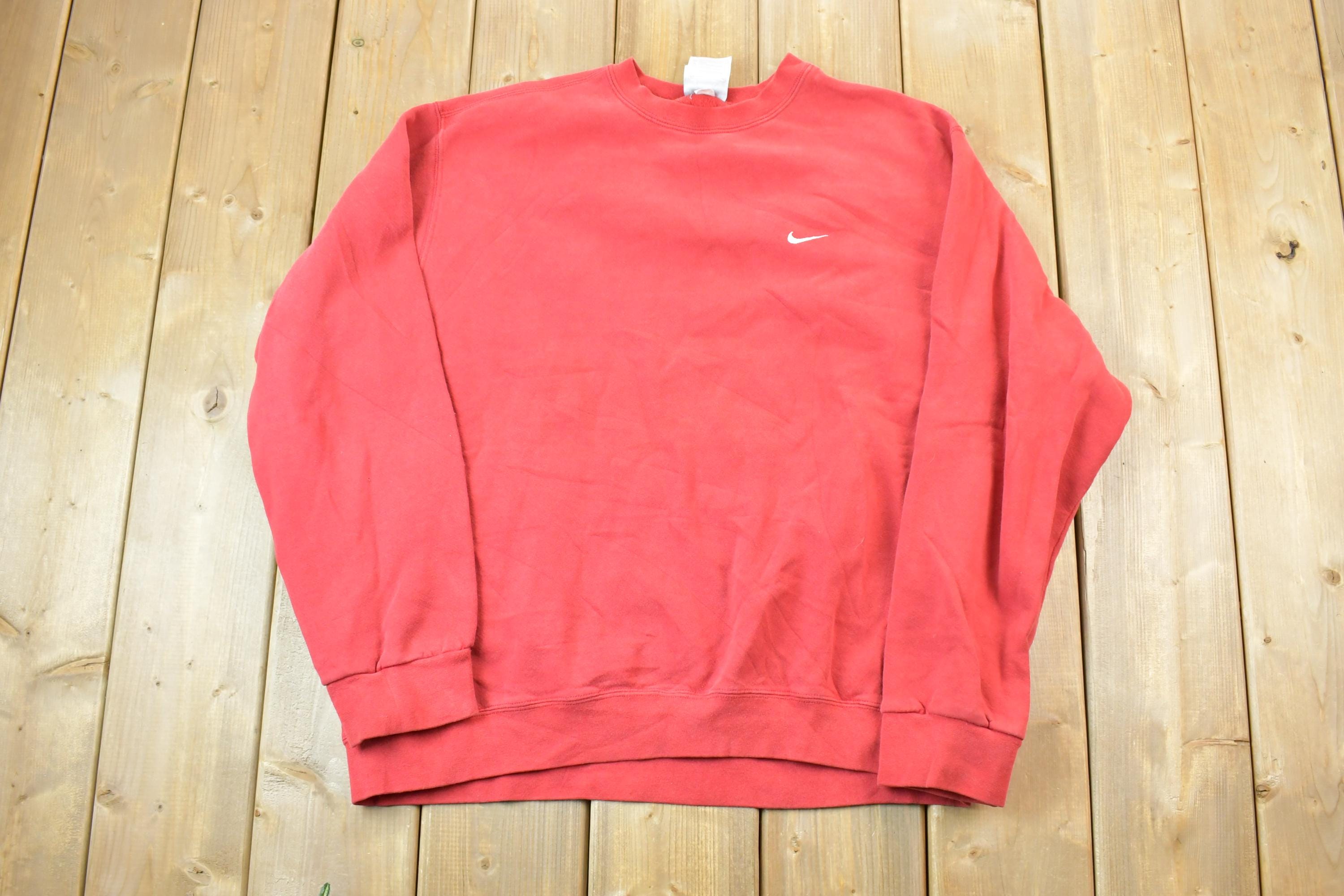 Vintage 1990s Red Nike Embroidered Mini Swoosh Crewneck Sweatshirt