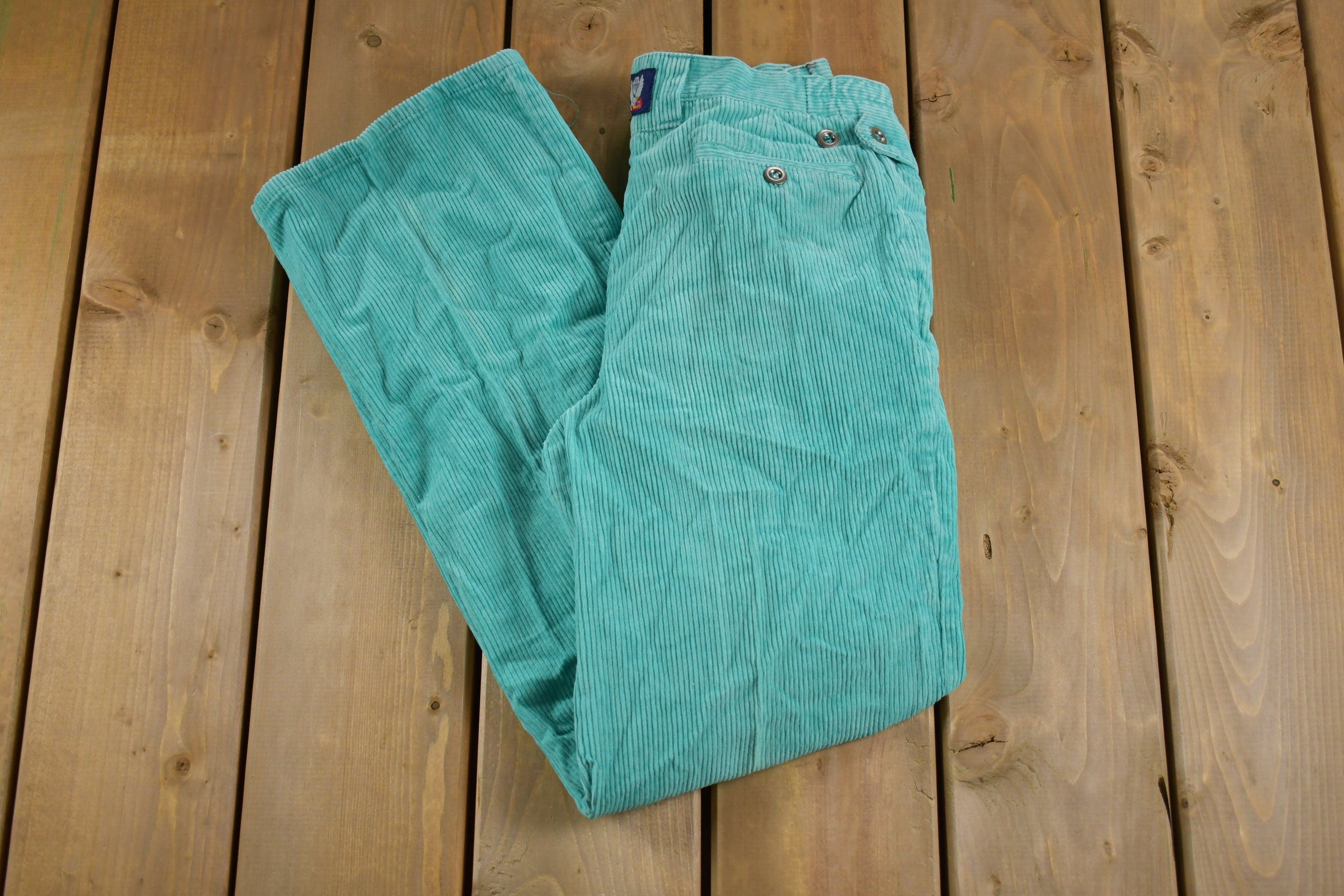 Vintage 1990s The Rock Teal Corduroy Flare Pants Size 26 x 29