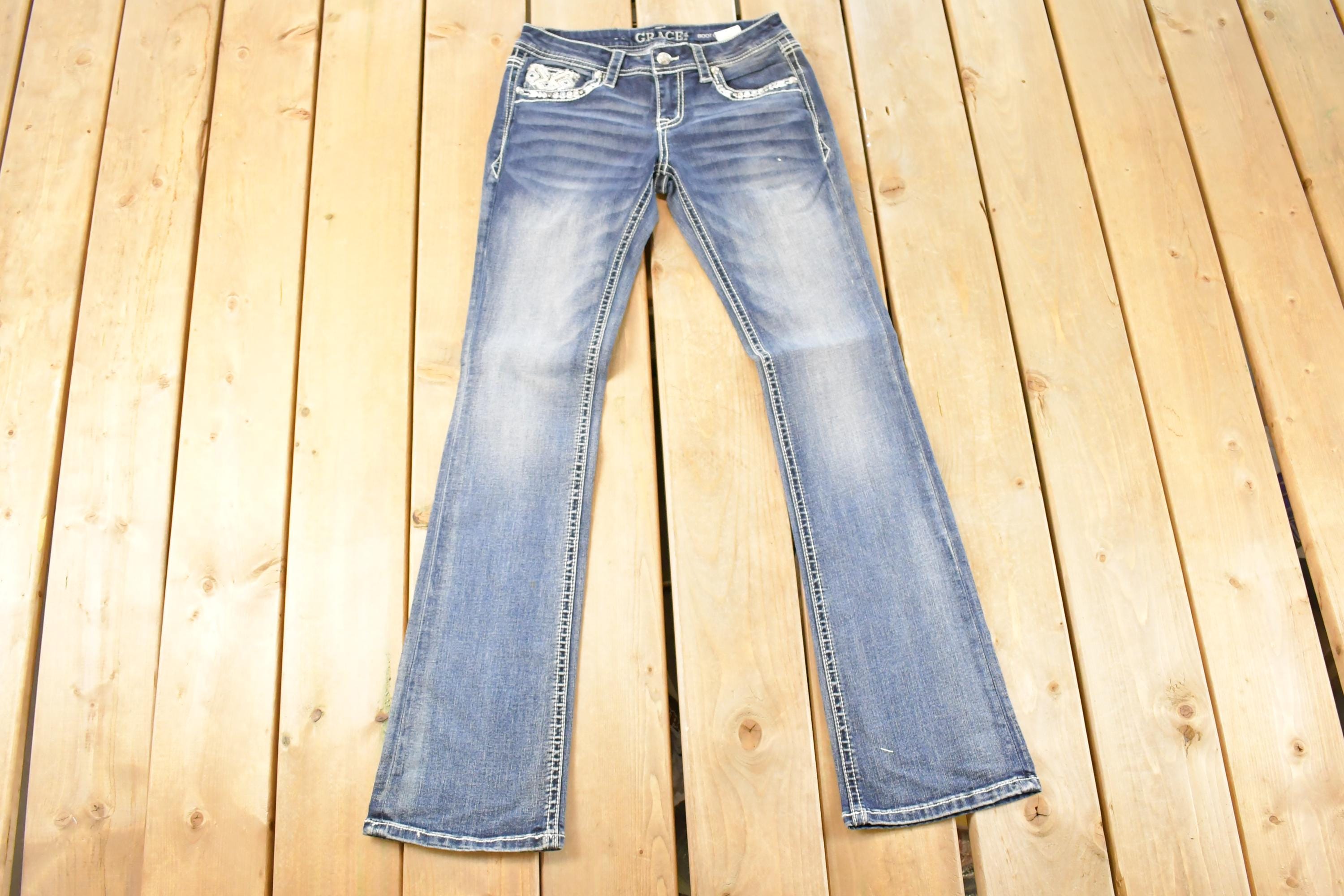 Vintage Deadstock Y2K Grace LA Bedazzled Low Rise Jeans Women's Size 27 x 32