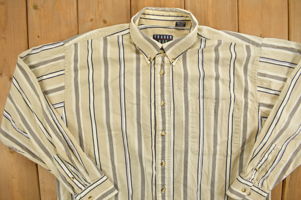 Vintage 1990s Trader Bay Striped Button Up Shirt  1990s Button Up  Vintage Flannel  Plaid Flannel  Casual Shirt  Formal Shirt
