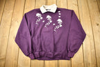 Vintage 1990s Embroidered Flowers Cute Collared Crewneck