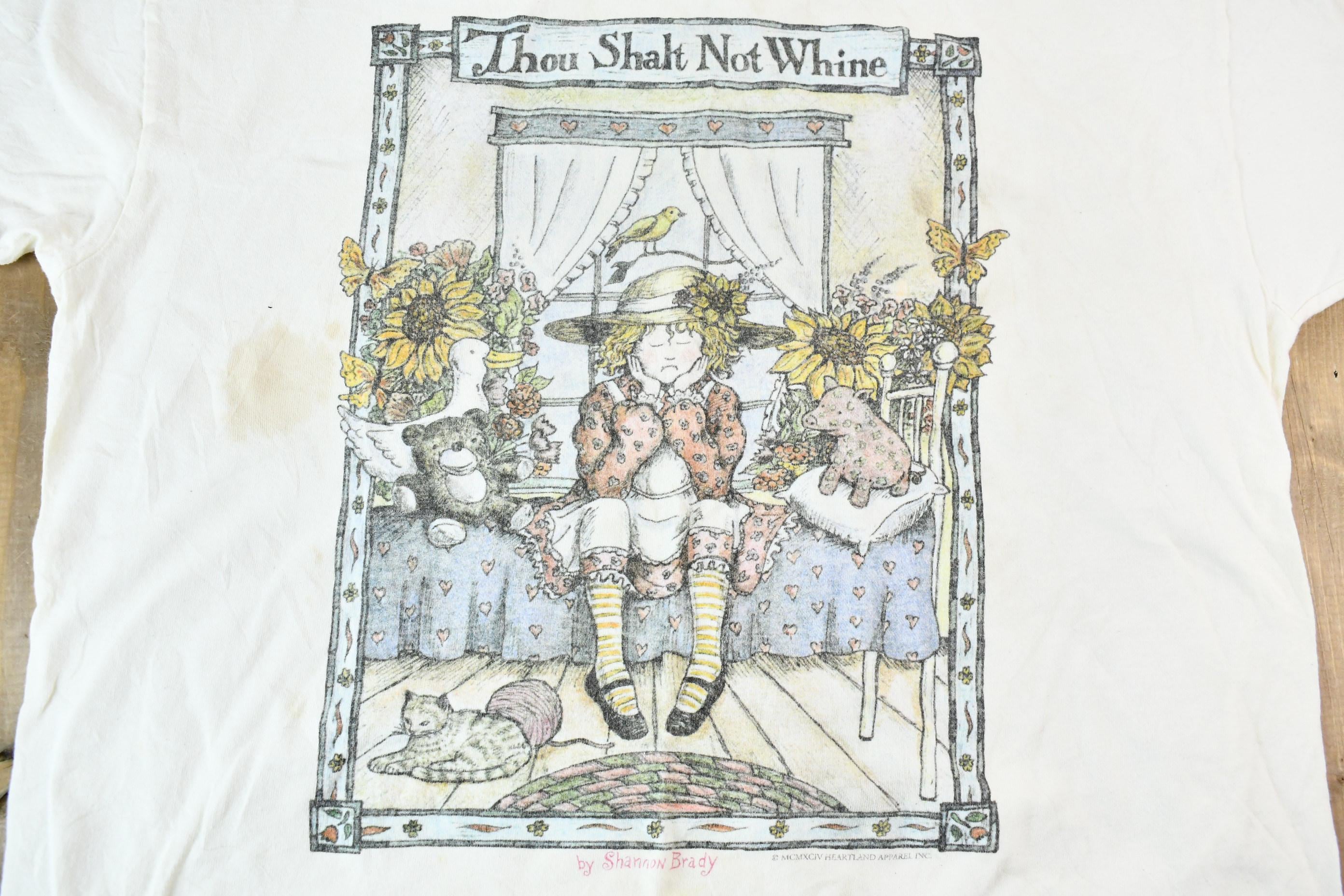 Vintage 1990s Heartland Apparel "Thou Shalt Not Whine" Shannon Brady Little Girl Graphic T-Shirt