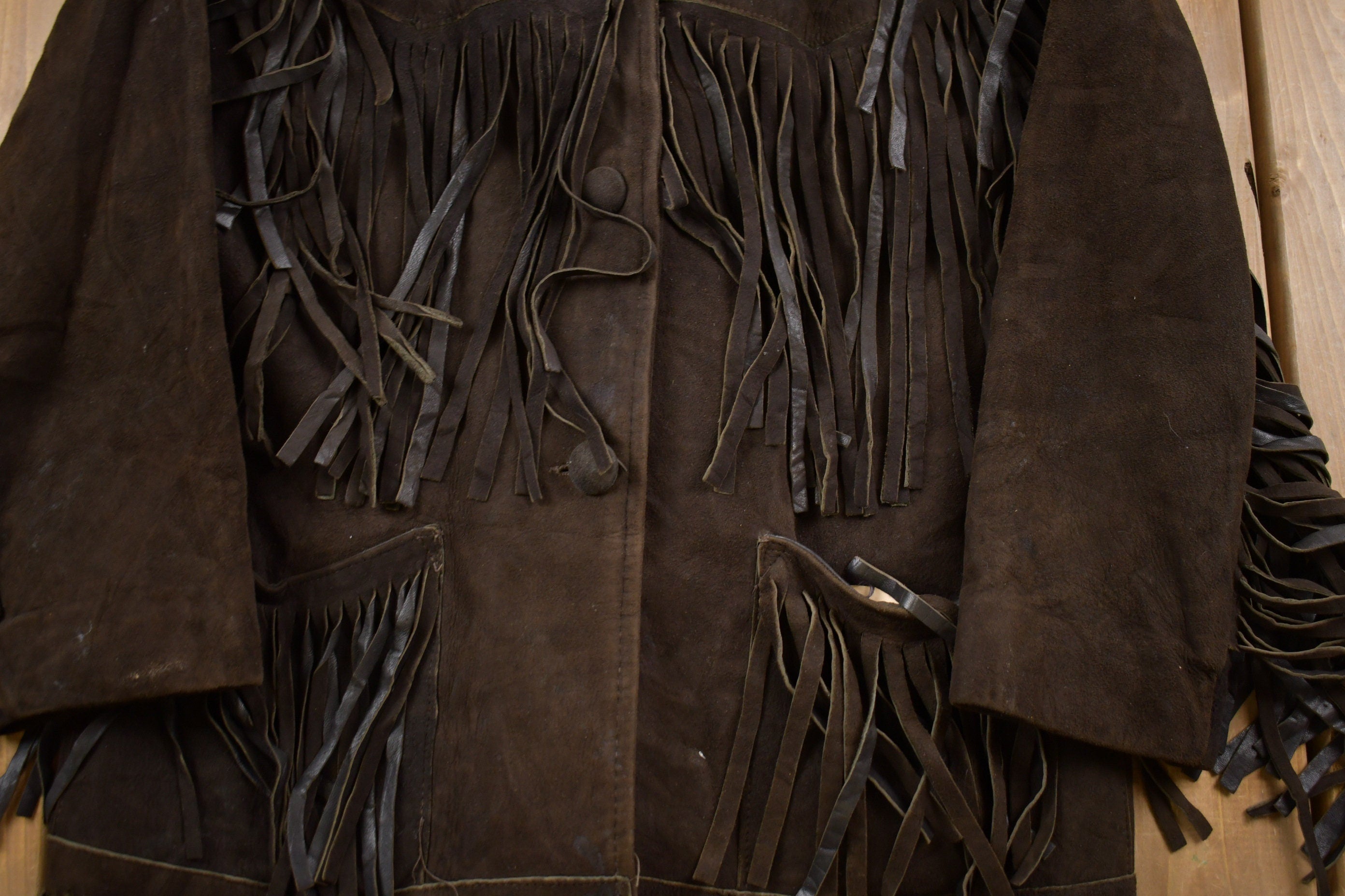 Vintage 1970s Brown Suede Leather Fringe Jacket