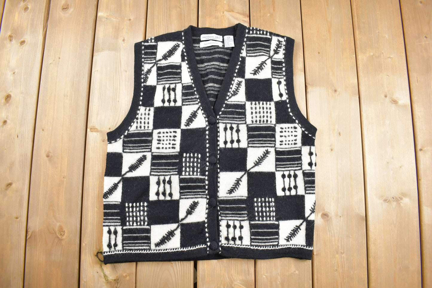 Vintage 1980s Knit Cardigan Sweater Vest / Cardigan / Vintage Vest / Pattern Sweater / Outdoor / Hand Knit / 3D Knit