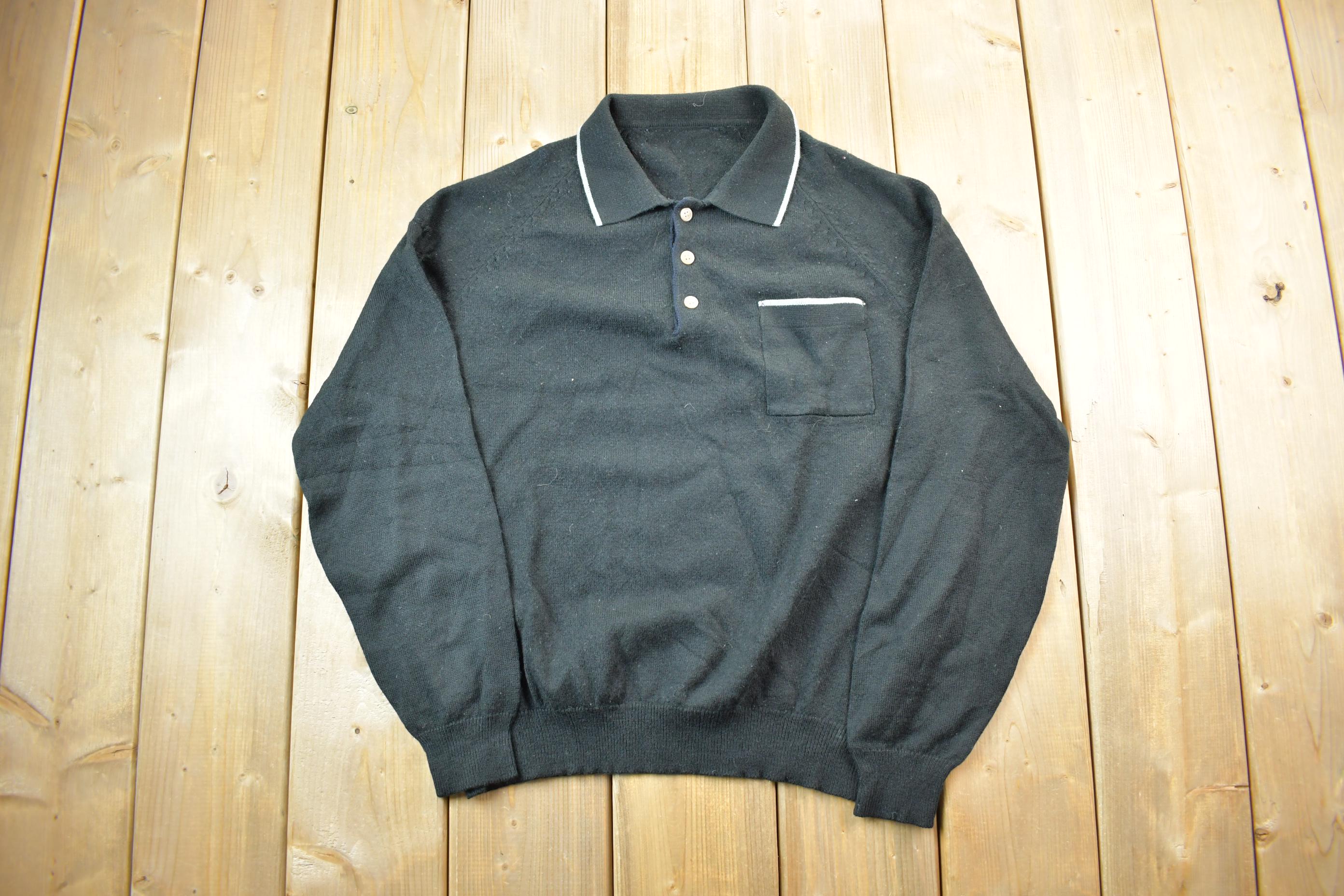Vintage 1980s Black 3 Button Striped Pocket Collared Shirt