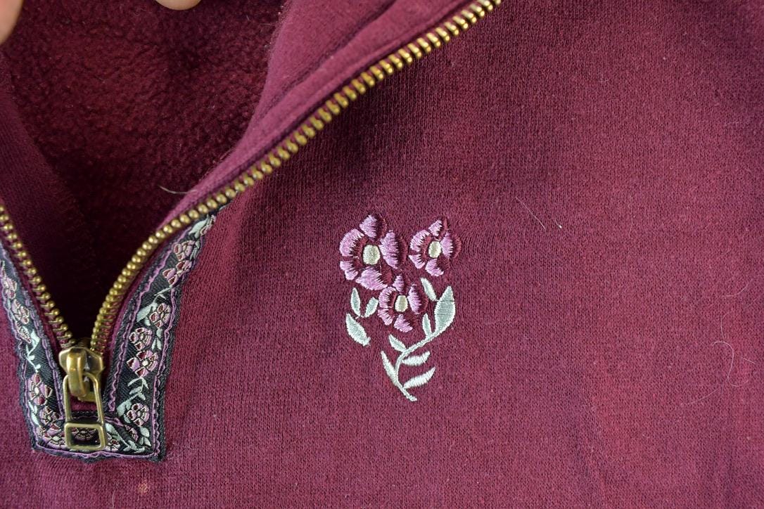 Vintage 1990s Floral Quarter Zip Collared Sweatshirt Made In USA