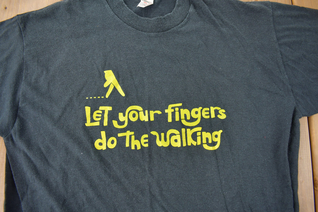 Vintage 1980s Let Your Fingers Do The Walking Single Stitch Graphic T Shirt Made In USA