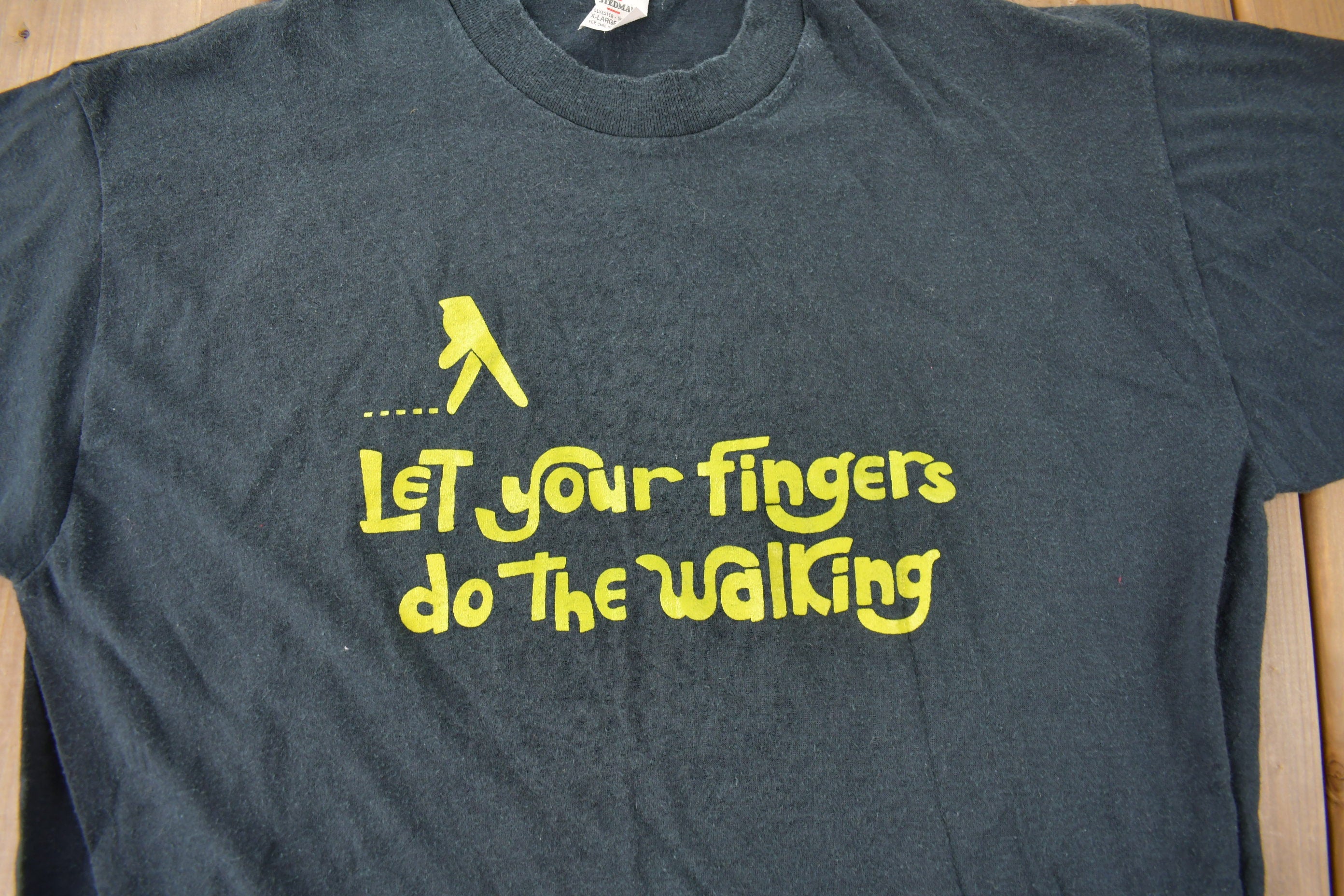 Vintage 1980s Let Your Fingers Do The Walking Single Stitch Graphic T Shirt Made In USA