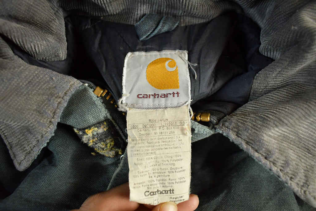 Vintage 1990s Distressed Carhartt Canvas Hooded Jacket Men's 40  Thrashed Sun Faded Work Wear