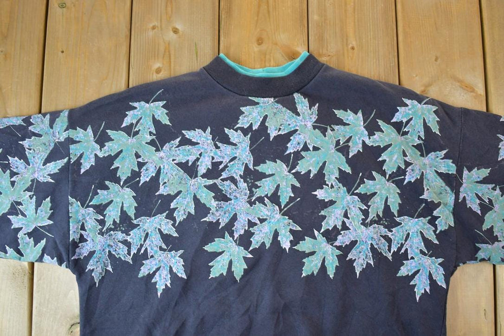 Vintage 1990s Artisans Maple Leaf All Over Print Button Up Crewneck