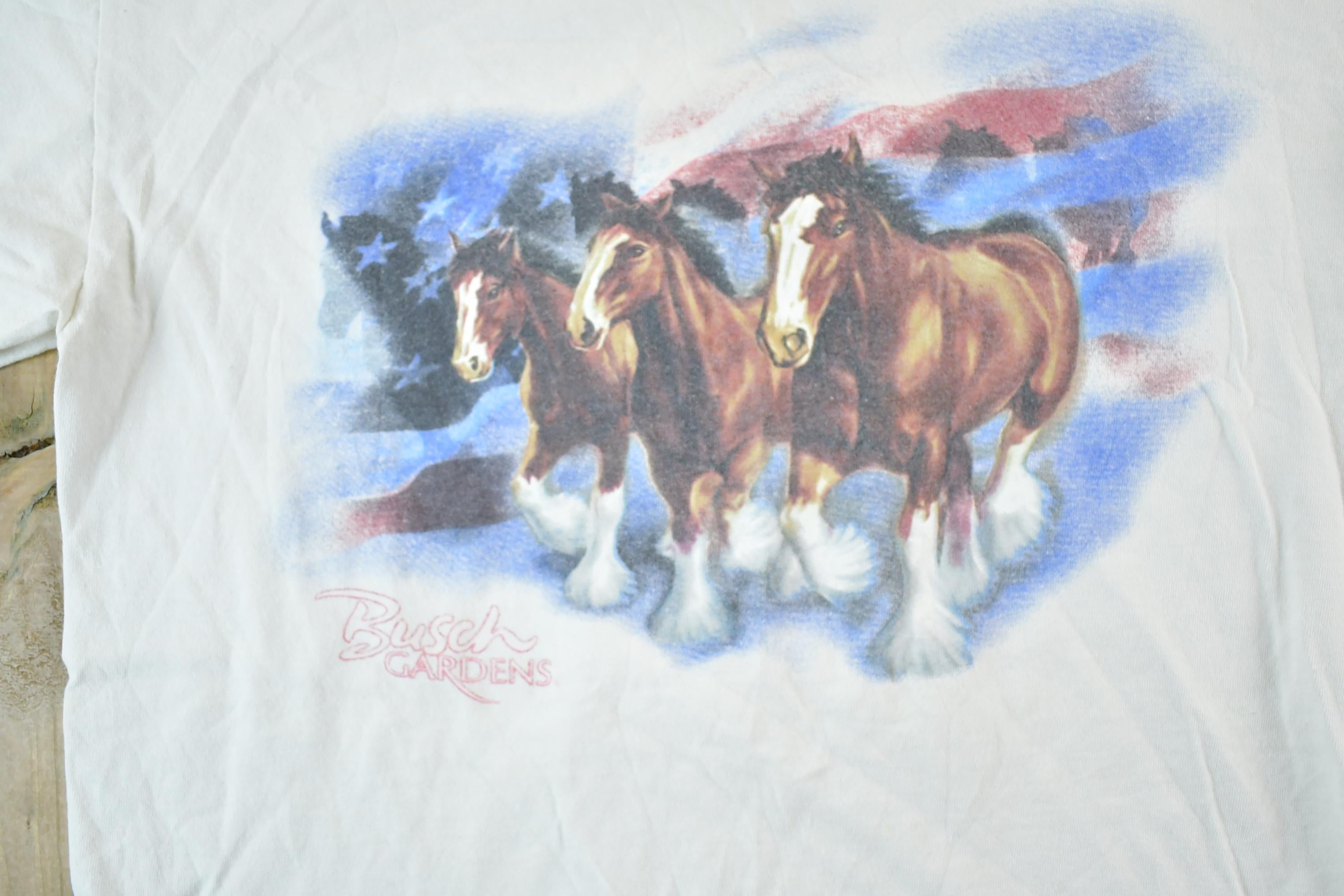 Vintage 90s Busch Gardens Horses T-Shirt: Souvenir Vacation Tee