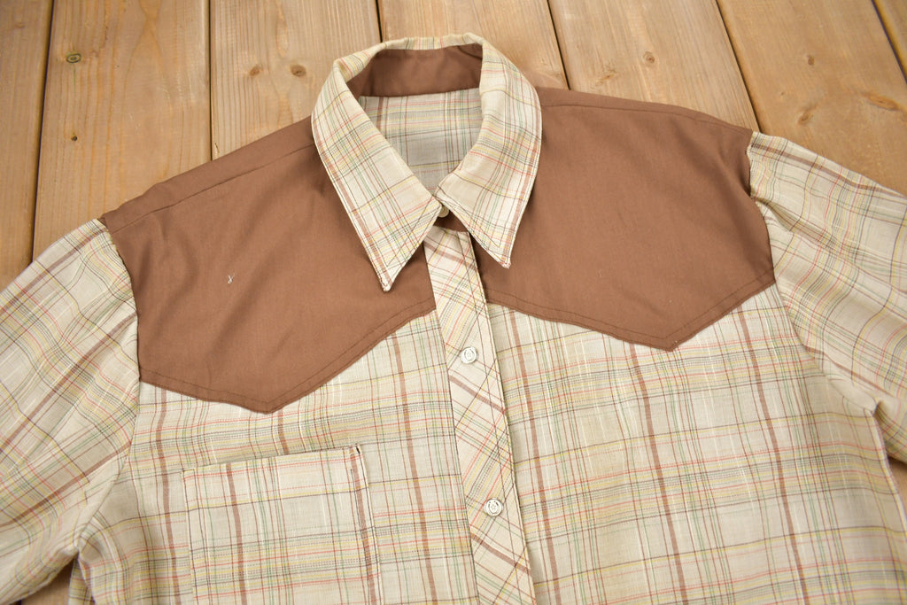 Vintage 1980s Western Style Plaid Button Up Shirt