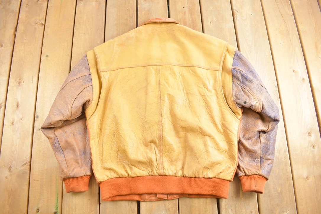 Vintage 1990s Intersect Colorful Leather Jacket