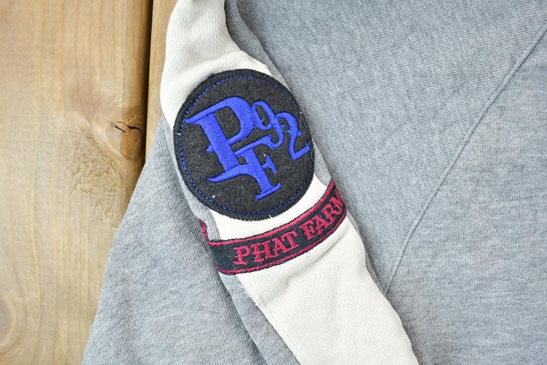Vintage 1990s Phat Farm Heavy Cotton Full Zip Embroidered Patchwork Hoodie