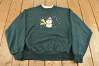 Vintage 1990s Morning Sun Snowman Graphic Christmas Crewneck Sweatshirt Women's XL / 90s Winter Crewneck / Double Collar