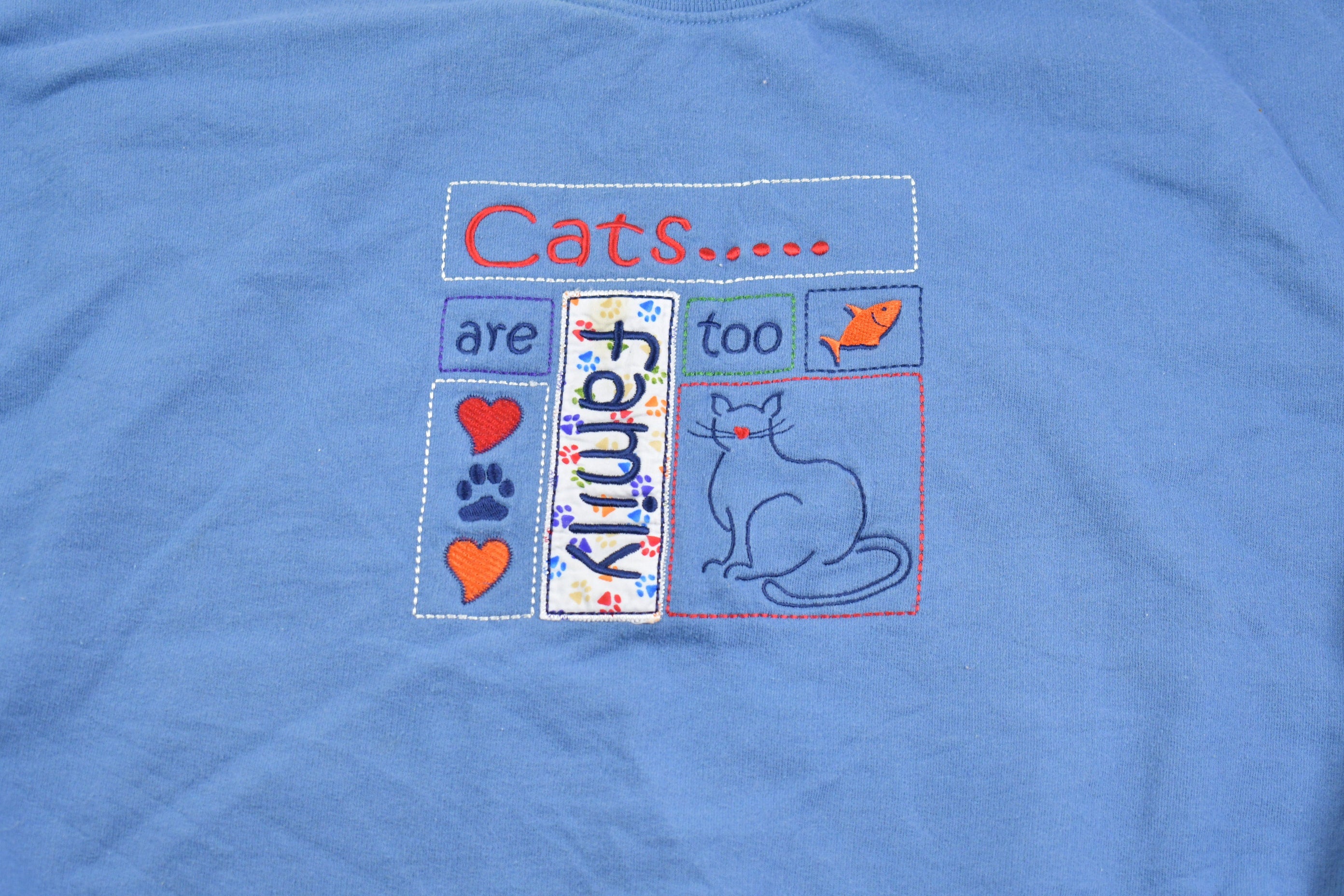 Vintage 1990 Cats Are Family Too Embroidered Crewneck Sweatshirt