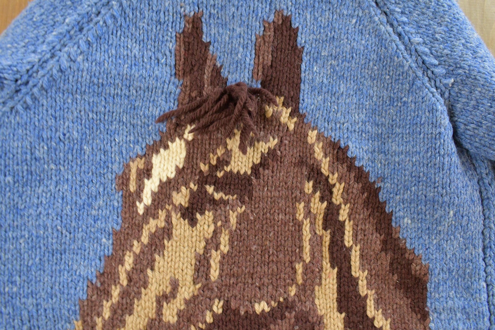 Vintage 1970s Horse Full Zip Hand Knit Cowichan Sweater Men's Medium