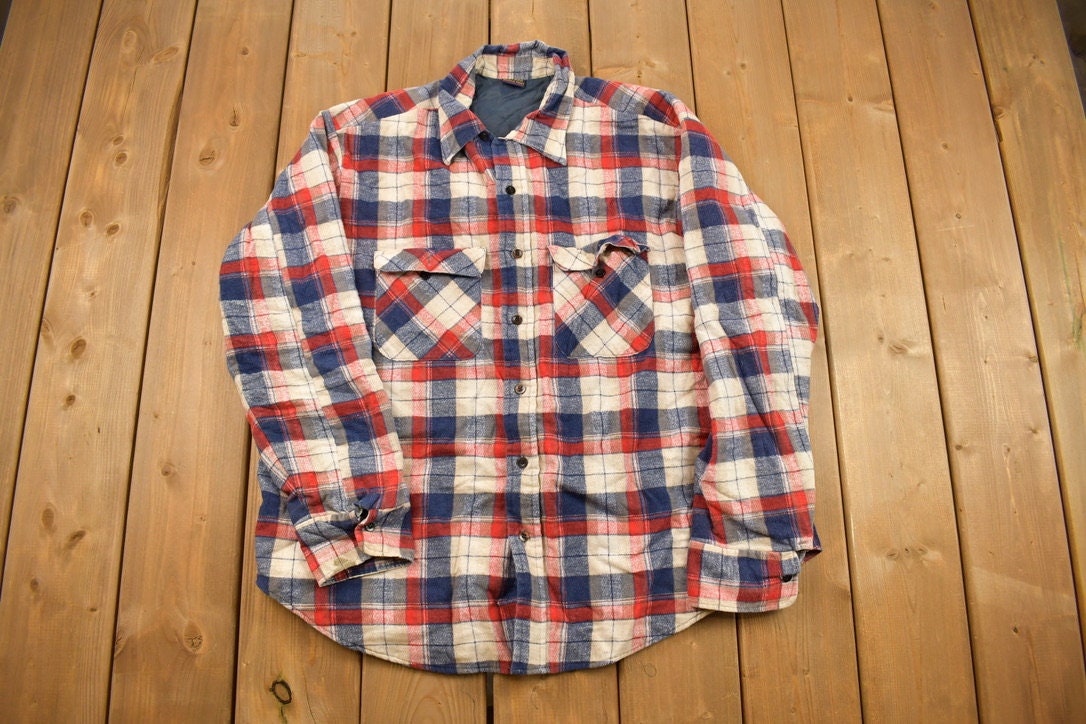 Vintage 1990s Plaid Quilted Flannel Button Up Shirt