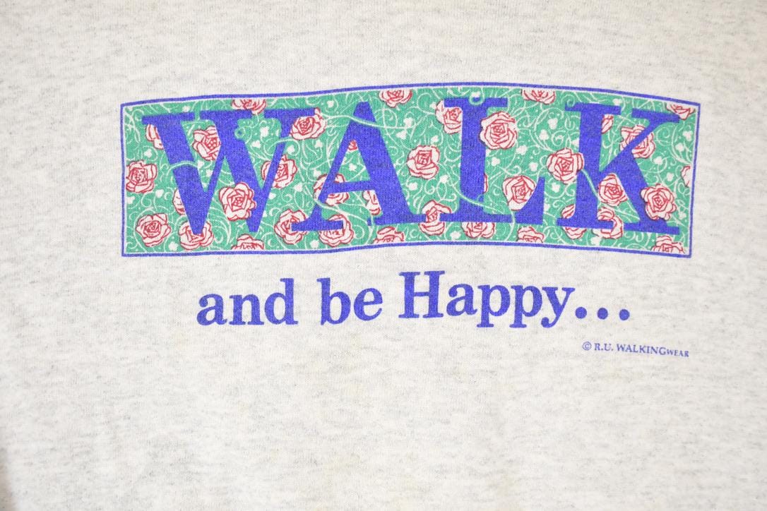 Vintage 1990s Walk And Be Happy FAB Graphic Print Crewneck Sweatshirt Mens L