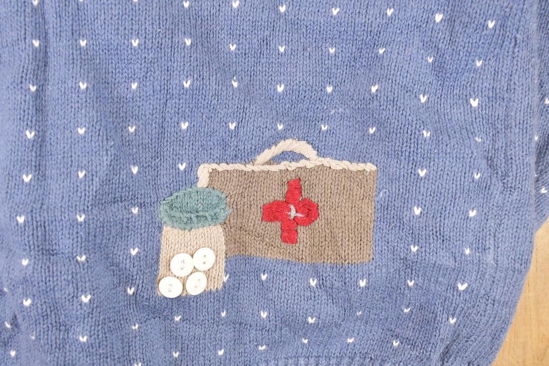 Vintage 1990s Christopher & Banks Teddy Bear Hand Embroidered Knit Cardigan Sweater Women's M