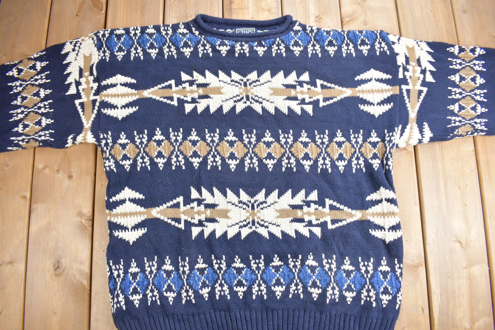 Vintage 1990s Chaps Ralph Lauren South Western Knit Sweater / Vintage 90s Crewneck / Outdoorsman / Made In USA