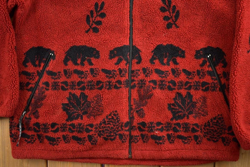 Vintage 1990s Nanuk All Over Print Bear Theme Fleece Sweater / Outdoorsman / 90s Sweater / Streetwear / Hiking / Fleece Zip up
