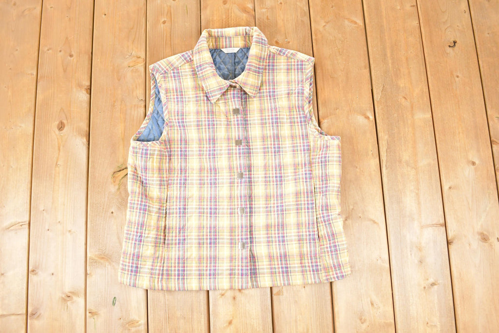 Vintage 1990s Christopher And Banks Plaid Lined Button Up Vest Men's M