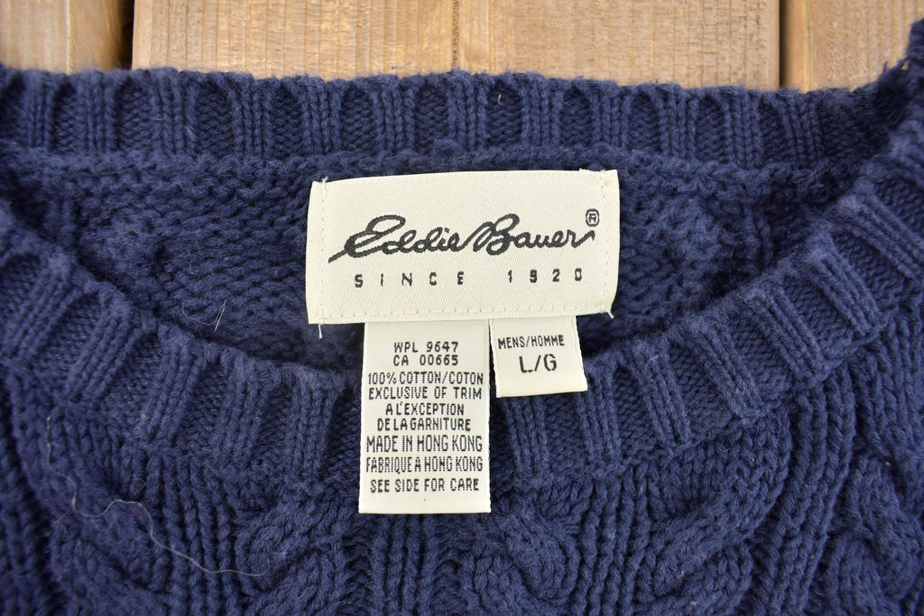 Vintage 1990s Eddie Bauer Cable Knit Crewneck Sweater  Vintage 90s Crewneck  All Over Pattern  Blue  Sweatshirt  Abstract Pattern