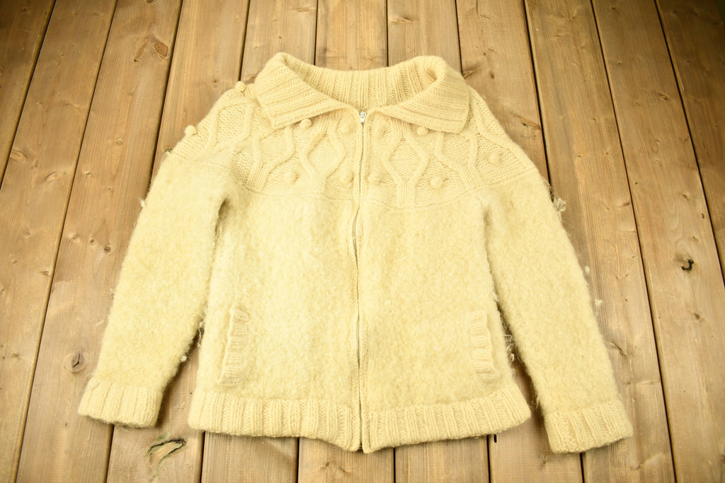 Vintage 1980s Cable Knit Zip Up Sweater