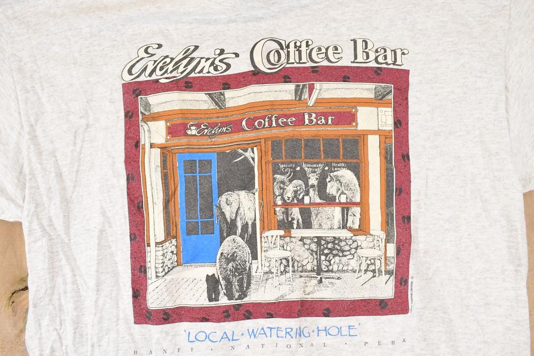 Vintage 1990s Evelyn's Coffee Bar Souvenir Travel T-Shirt Men's L  Destination Shirt  90s Single Stitch Graphic Tee  Made in USA