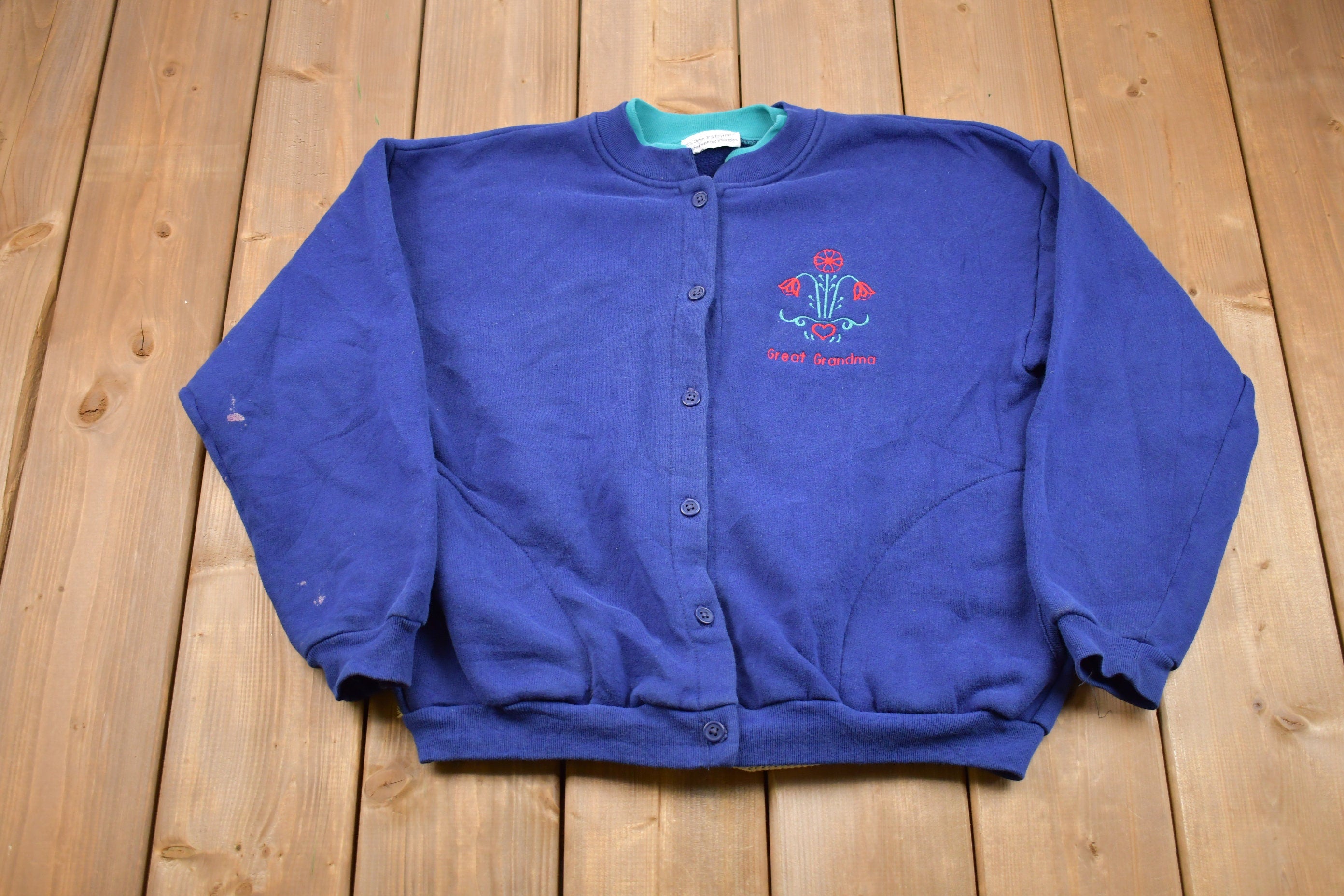 Vintage 1990 Cute Grandma Snap Cardigan Sweatshirt