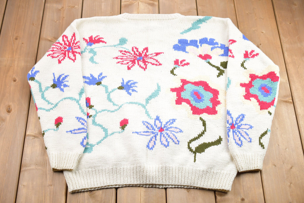 Vintage 1990s Saks Fifth Ave Floral Graphic Knitted Sweater