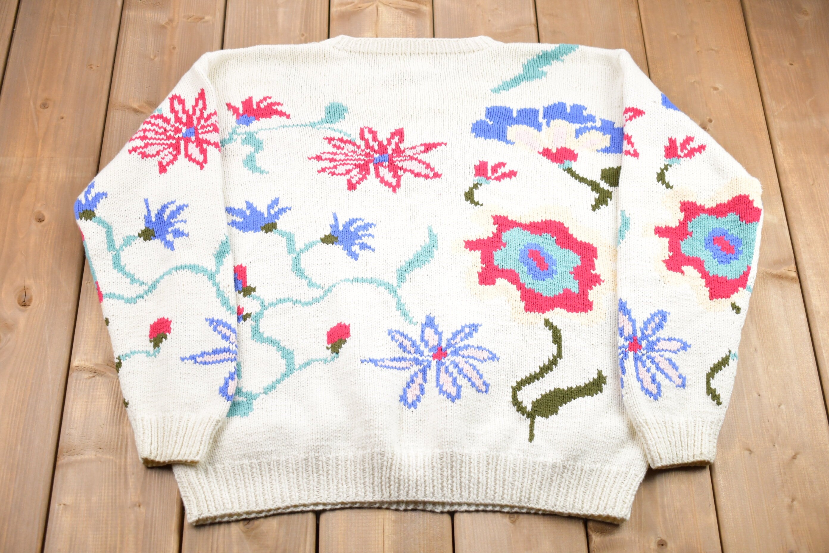 Vintage 1990s Saks Fifth Ave Floral Graphic Knitted Sweater