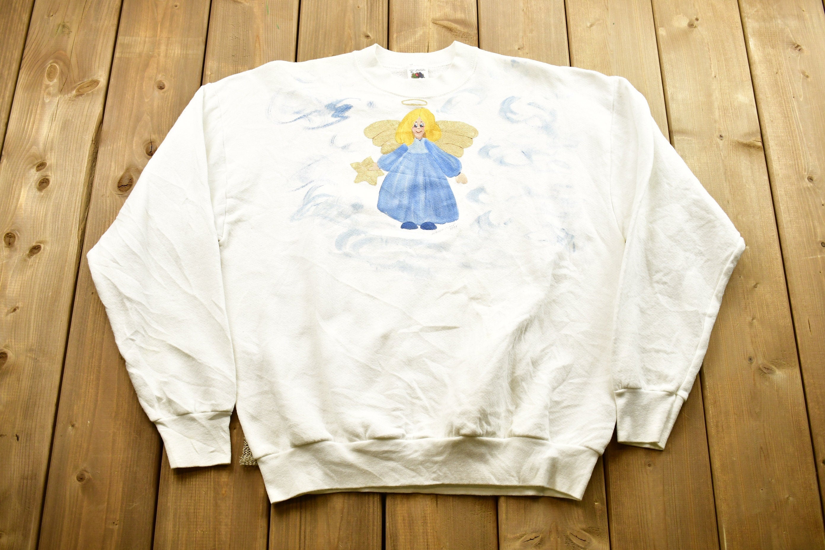 Vintage 1995 Angel Graphic Religious Crewneck Sweatshirt