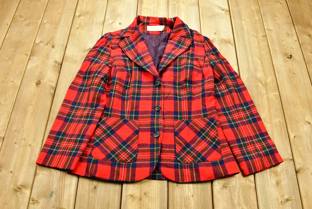 Vintage 1970s Pendleton Plaid Button Up Women's Blazer Size 14