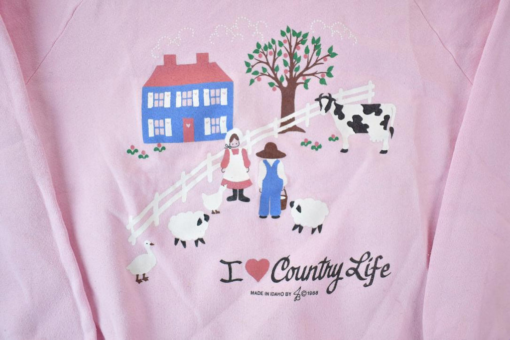 Vintage 1990s I Love Country Life Farm Theme Cow Crewneck  Souvenir  Vintage Sweatshirt  Cowboy Wilderness Sweatshirt  Made In USA