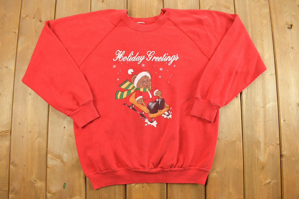 Vintage 1990s Teddy Bear Sled Christmas Crewneck Sweatshirt