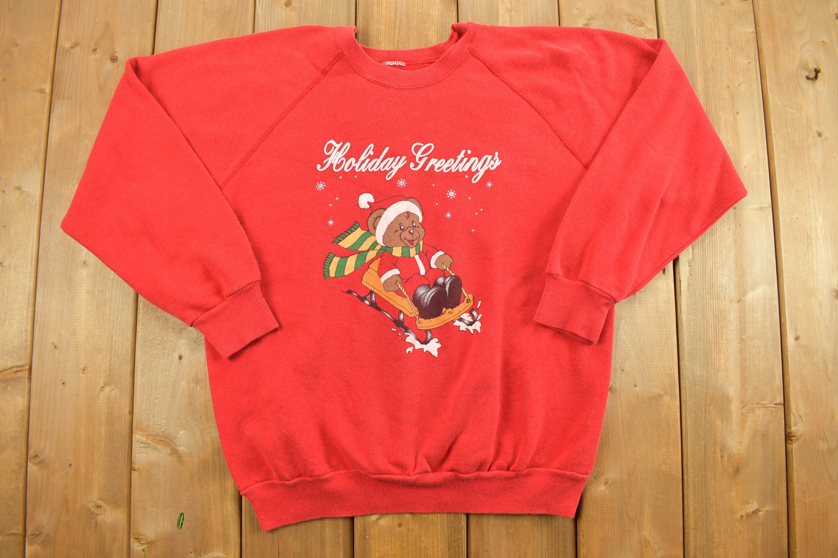 Vintage 1990s Teddy Bear Sled Christmas Crewneck Sweatshirt