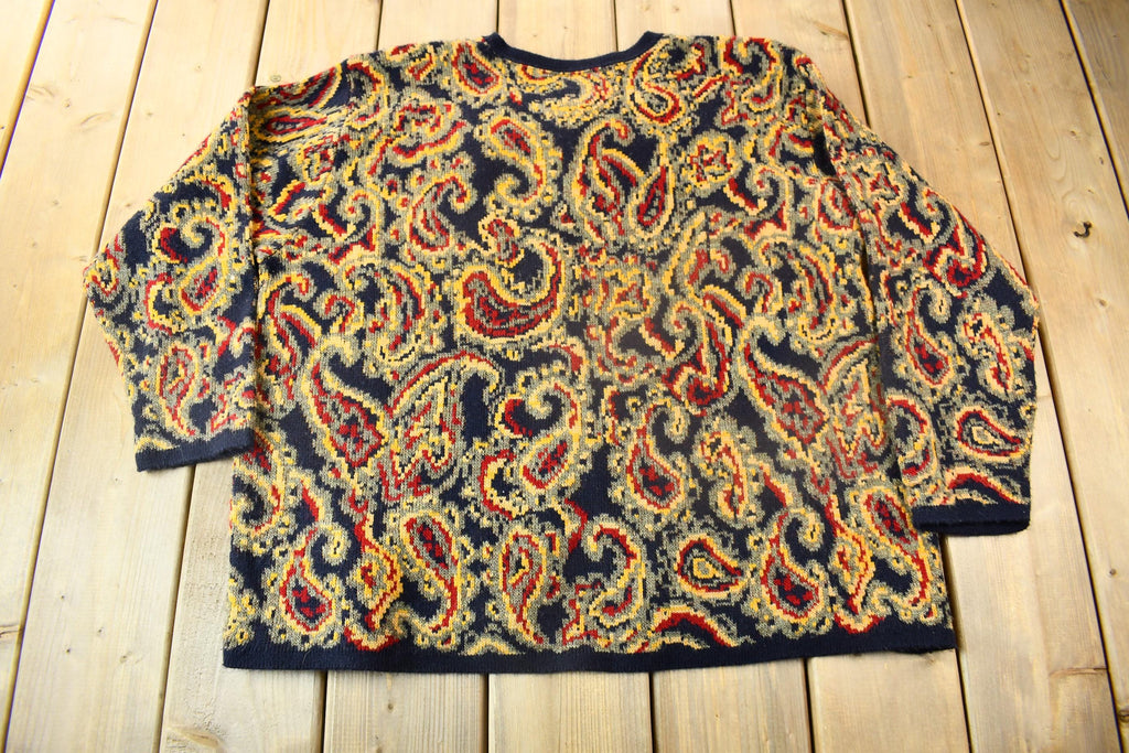 Vintage 1990s Maggie McNaughton Paisley Embroidered Knit Cardigan Sweater