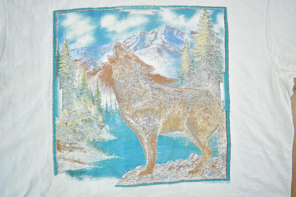 Vintage 1990s Wolf Graphic T Shirt Men's XL