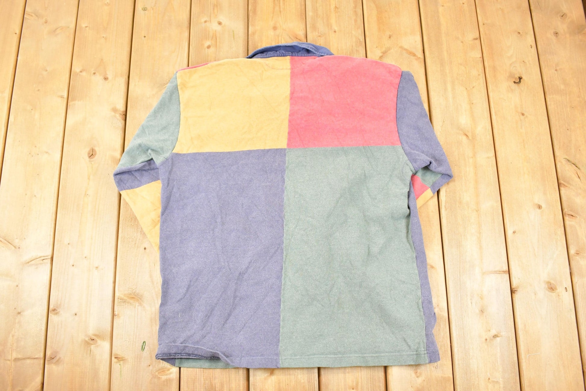 Vintage 1990s Quarter Button Barbarian Colour Block Button Up Rugby Shirt Men's L