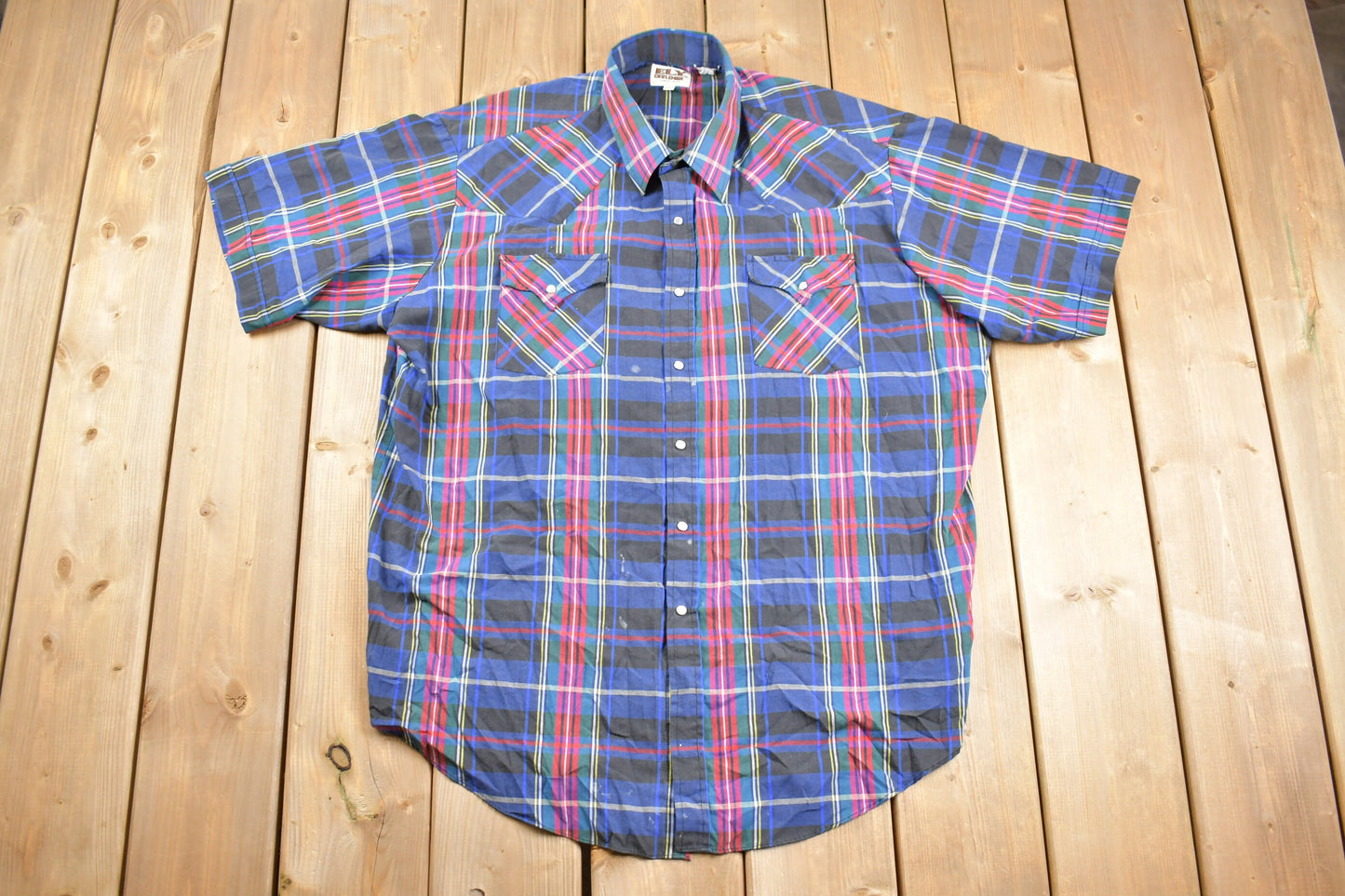 Vintage 1980s Ely Cattleman Pearl Snap Plaid Button Up Shirt / Abstract Pattern / Casual Shirt / Formal Shirt / Short Sleeve