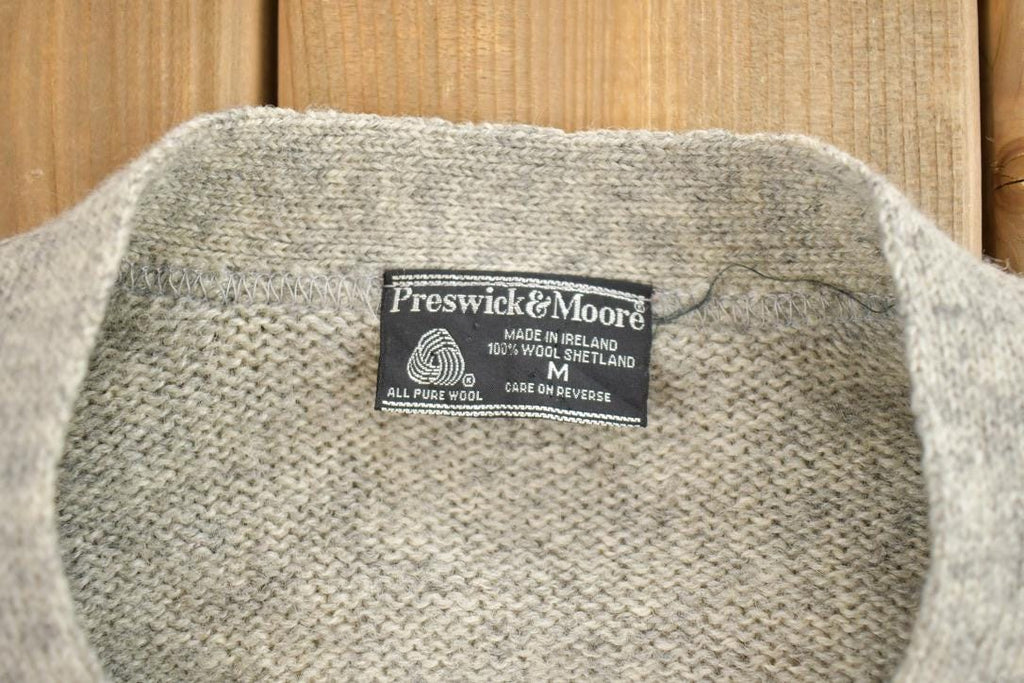 Vintage 1990s Preswick Moore 100% Shetland Wool Knit Cardigan Sweater