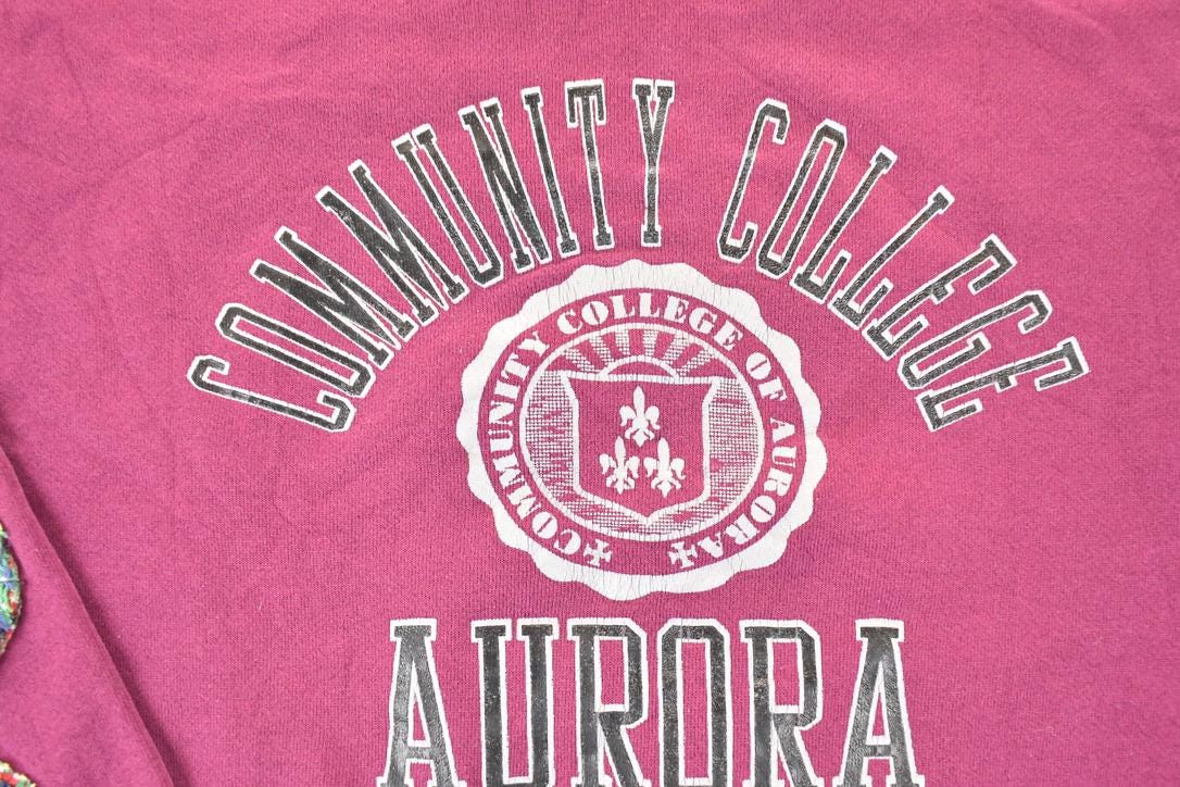 Vintage 1990s Aurora Community College Puppy Patchwork Crewneck Sweatshirt Men's XL